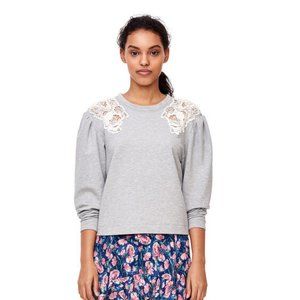 REBECCA TAYLOR (xs) LACE INSET cotton Sweatshirt Heather grey